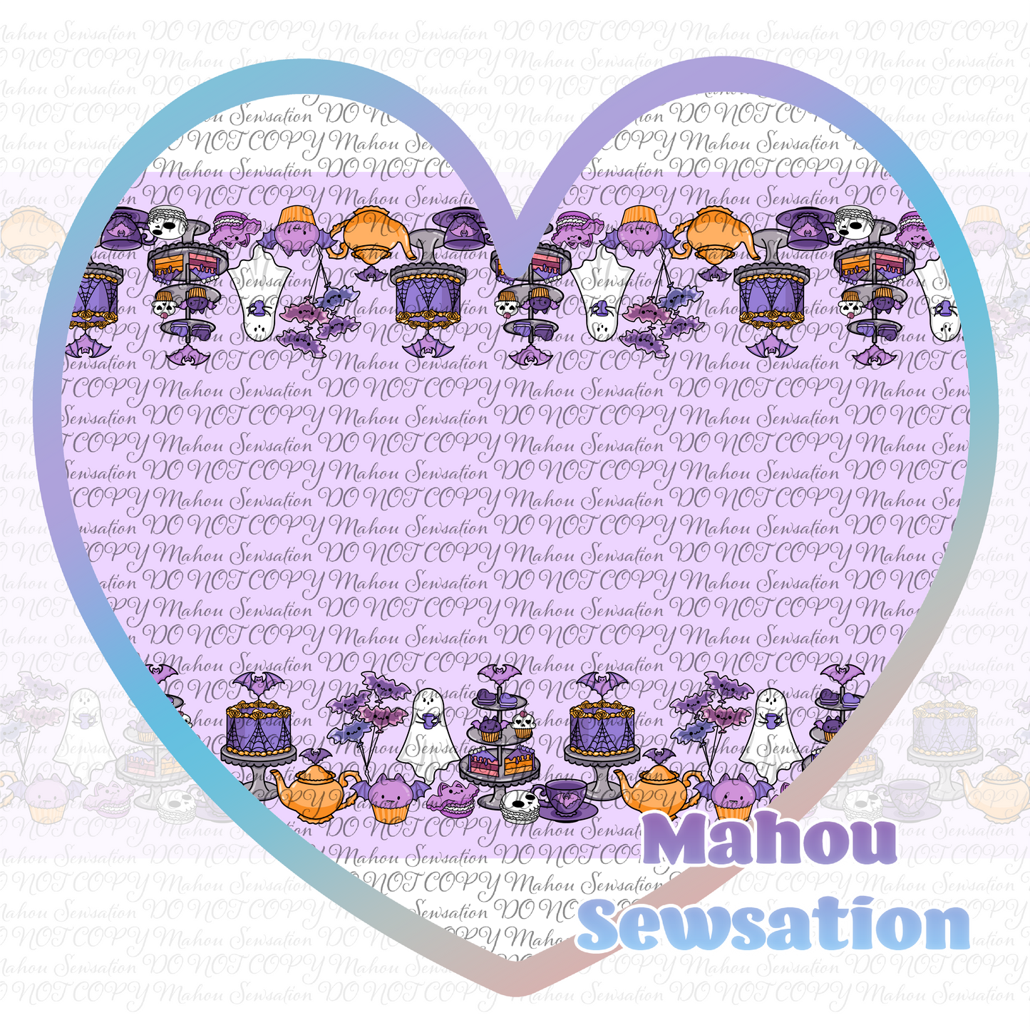 Creepy Cute Tea Party Double Border Pastel Lavender