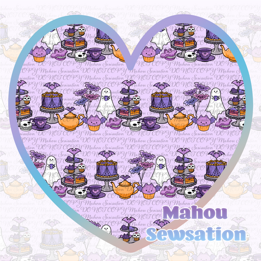 Creepy Cute Tea Party Rows (seamless/repeated) Pastel Lavender